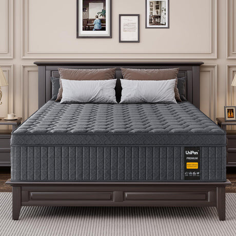 UniPon King Size Mattress, 14 inch Hybrid Mattress with Extra Back and Lumbar Hip Support, Fiberglass Free, 365 Nights Trial & Forever Warranty, Motion Isolation, Enhenced Edge Support, Extra Firm UniPon