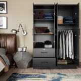 Woodpeckers Furniture And Mattress 4 Doors Wardrobe 2 Drawers with Shelves 72" high (Black) Woodpeckers Furniture And Mattress