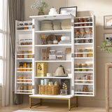 kepptory 51” Pantry Cabinets, White Freestanding Kitchen Pantry Storage Cabinet with Adjustable Shelves, Buffet Cupboards Storage Cabinet for Home Office Use, White + Gold kepptory