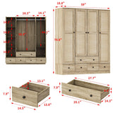 MOUMON 4 Rattan Door Wardrobe with Shelves and Drawers, Armoire Wardrobe with 2 Clothing Rods, Armoires and Wardrobes for Bedroom Oak (59”W x 19”D x 70.9”H) MOUMON