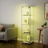 Goujxcy 64" Curio Cabinet, 4 Shelves Glass Display Cabinet with LED Lights, Glass Storage Cabinet with Door, Collectibles Toy Organizers Rack, Display Shelf, Kids Bookcase for Playroom, Bedroom, White Goujxcy