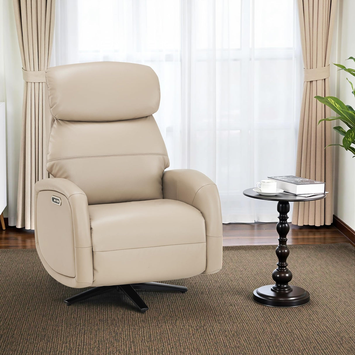 MCombo Dual Motor Power Recliner Chair for Adults, Modern Faux Leather Electric Swivel Recliner with USB Charging, Heavy Duty Adjustable Lounge Chair for Living Room & Bedroom 4610 (Beige) MCombo
