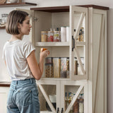 DWVO 66" Kitchen Pantry Storage Cabinet with Glass Doors, 4-Tier Large Wood Storage Cabinet, Tall Freestanding Hutch for Living Room,Dinning Room and Kitchen, White DWVO