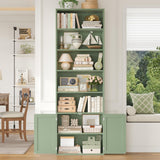 FACBOTALL 82" Tall Bookcase and Book Shelf, 24" Wide Bookshelf with Doors, 7 Tier Bookcase with Storage and Adjustable Shelf, Open and Display Farmhouse Bookshelf for Living Room, Home Office, Green FACBOTALL