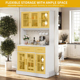 DWVO Kitchen Pantry Storage Cabinet with Microwave Stand, 71'' Tall Kitchen Hutch Cabinet with Power Outlet, Modern Food Pantry Cabinet with Drawers ＆ Shelves for Home, White DWVO