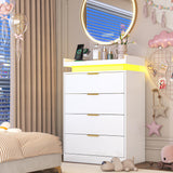 knoworld White Dresser with LED Lights, Wooden LED Dresser, 4 Drawer Chest with Charging Station, Tall Chest of Drawer Closet Organizer for Bedroom, Living Room, Entryway, Hallway knoworld