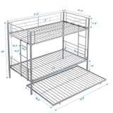 KEIKI Twin Over Twin Size Metal Detachable Bunk Bed Frame with 2 Side Ladder, Trundle and Guardrail, Modern Style Bunk Beds with Slats, No Box Spring Required, Easy Assembly, for Bedroom, Silver KEIKI