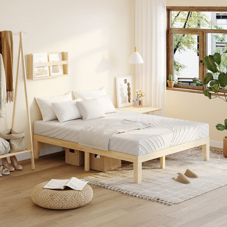 KOMFOTT King Size Wood Platform Bed Frame – Solid Rubber Wood with Durable Slat Support, No Box Spring Needed, Natural Finish KOMFOTT