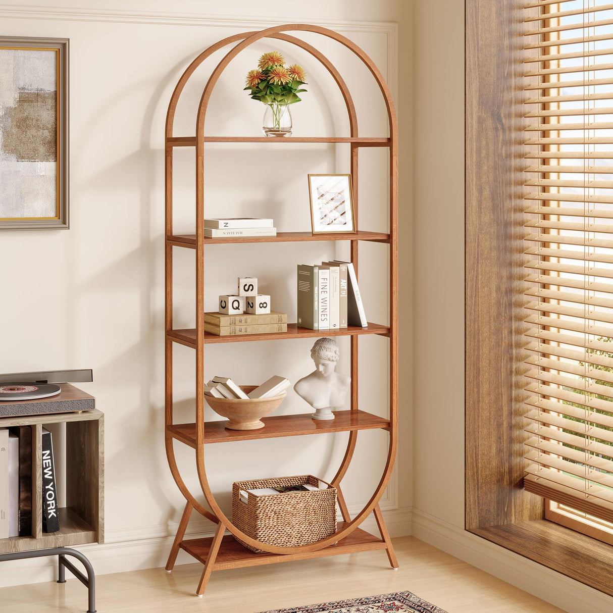 Tribesigns Bookshelf 5-Tier Arched Bookcase, 70.8" Tall Modern Open Book Shelves, Storage Shelves with Metal Frame, Freestanding Display Rack for Living Room, Bedroom, Office Tribesigns