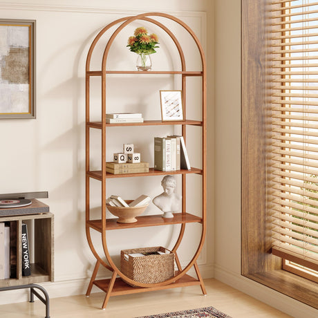 Tribesigns Bookshelf 5-Tier Arched Bookcase, 70.8" Tall Modern Open Book Shelves, Storage Shelves with Metal Frame, Freestanding Display Rack for Living Room, Bedroom, Office Tribesigns