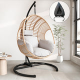 Breezluxe Hanging Egg Chair with Stand - Egg Swing Chair Outdoor Indoor Patio Wicker Chair Swing Hammock Egg Chairs 400lbs Capacity for Outside Patio, Bedroom, Garden and Balcony (Biege) 1 Breezluxe