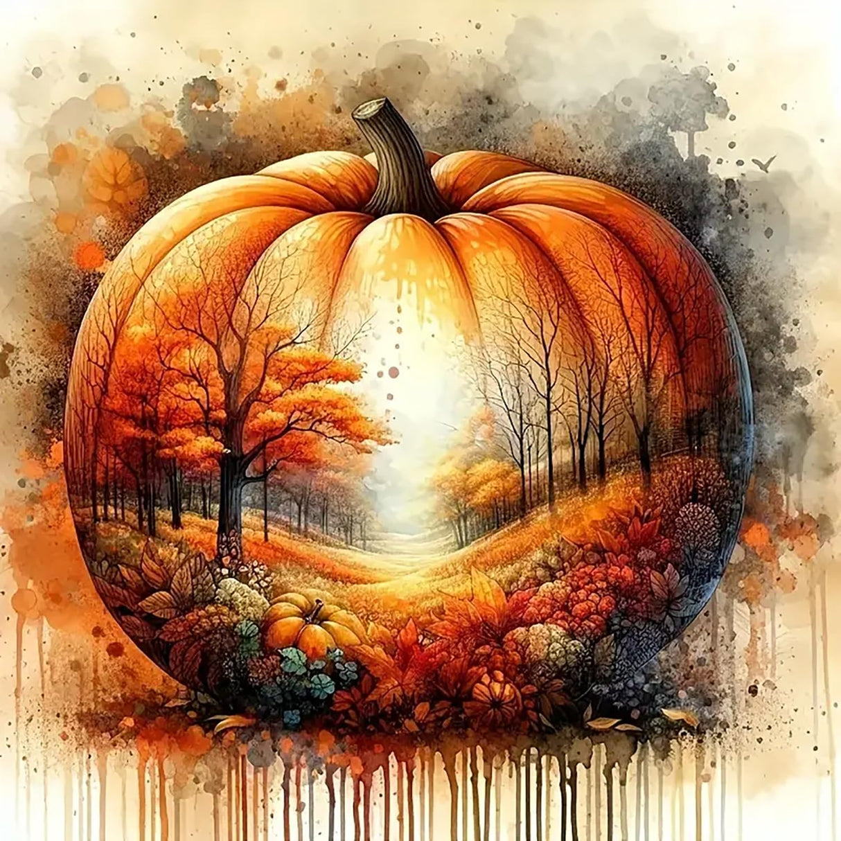 Pumpkin Leaf Tree Diamond Art Kits for Adults, 5D Autumn Diamond Painting Kits for Adults Beginners, DIY Full Round Drill Diamond Dot Painting Gem Art Kits for Adult, Home Wall Decor 13.8x13.8 Inch VCLKDIY