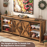 Farmhouse TV Stand for 80 Inch TV with Sliding Barn Door, Rustic Wood Entertainment Center Large Media Console Cabinet Long Television Stands,Console Table and Media Furniture for Living Room(Brown) chartustriable