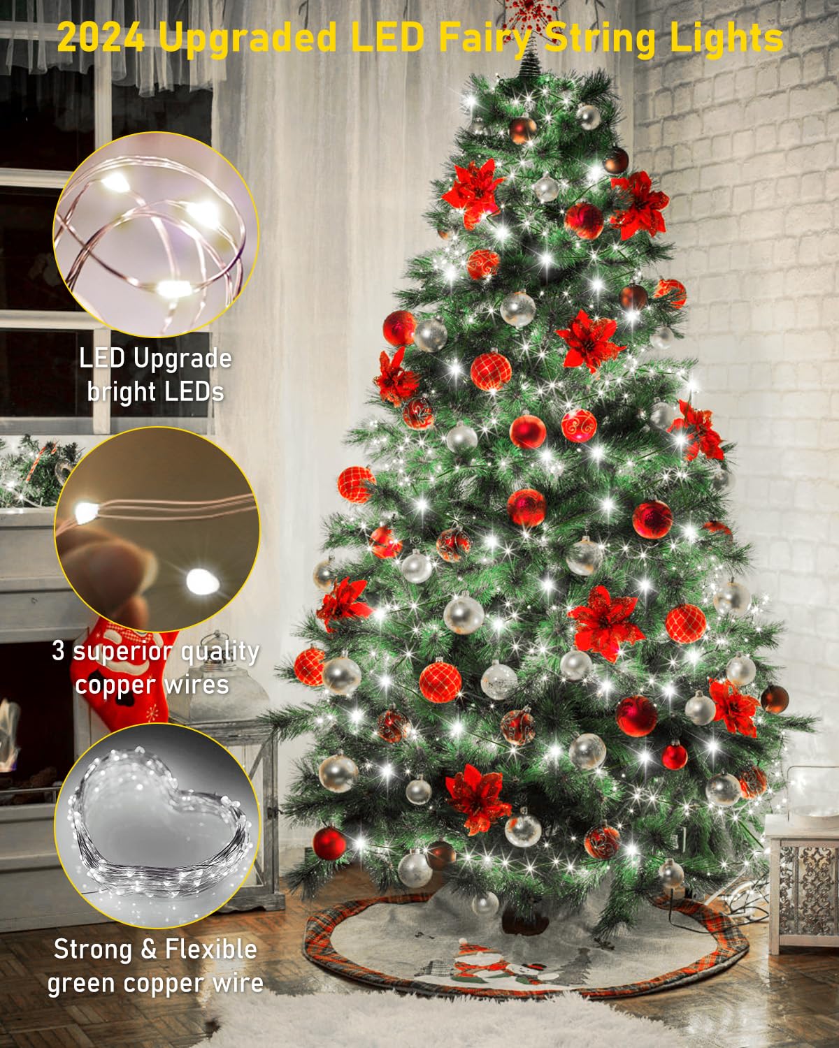 KNONEW 170FT Outdoor Christmas Fairy Lights Plug in,500 LED String Lights Outdoor Waterproof 8 Modes Memory Times for Wedding Bedroom Walls Garden Trees Decoration(Cool White) KNONEW