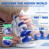 Klever Kits Microscope Explorer Set for Kids, 2 in 1 Science Experiment Toy with Portable Microscope and 12 Specimen Slides, 60X-180X, Educational Toys for Kids Aged 5+ Klever Kits