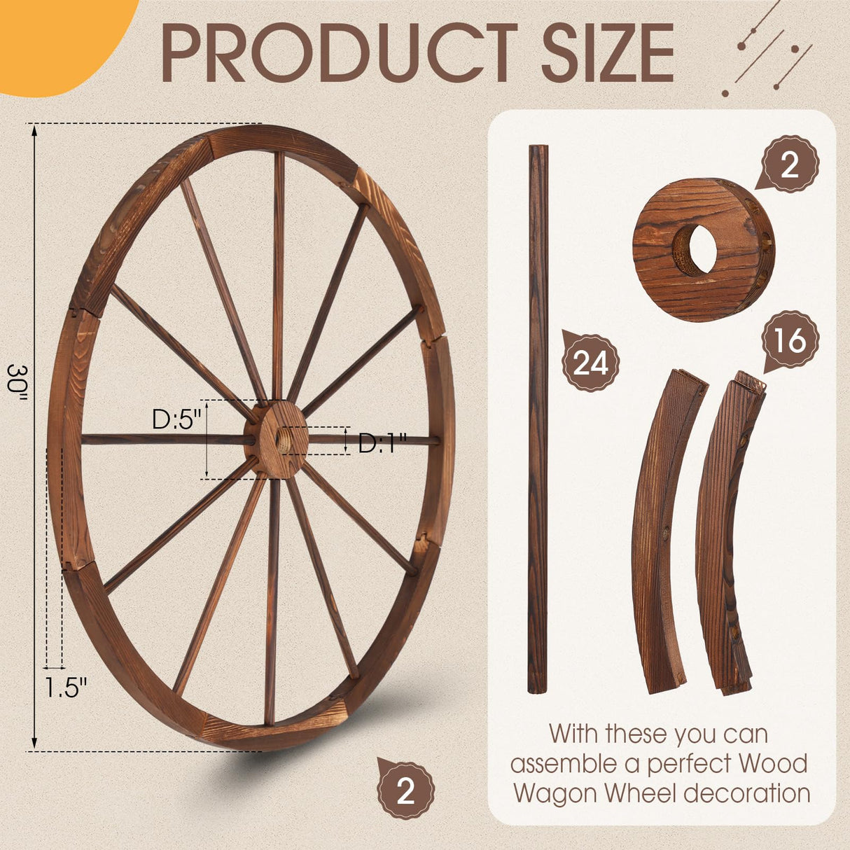 CroBlissful 2 Pcs Wooden Wagon Wheels 30 Inch Removable Decorative Wooden Wheels Old Western Wood Wagon Wheel Hanging Cowboy Party Decorations Wood Wheels for Bar Garage Indoor Outdoor CroBlissful