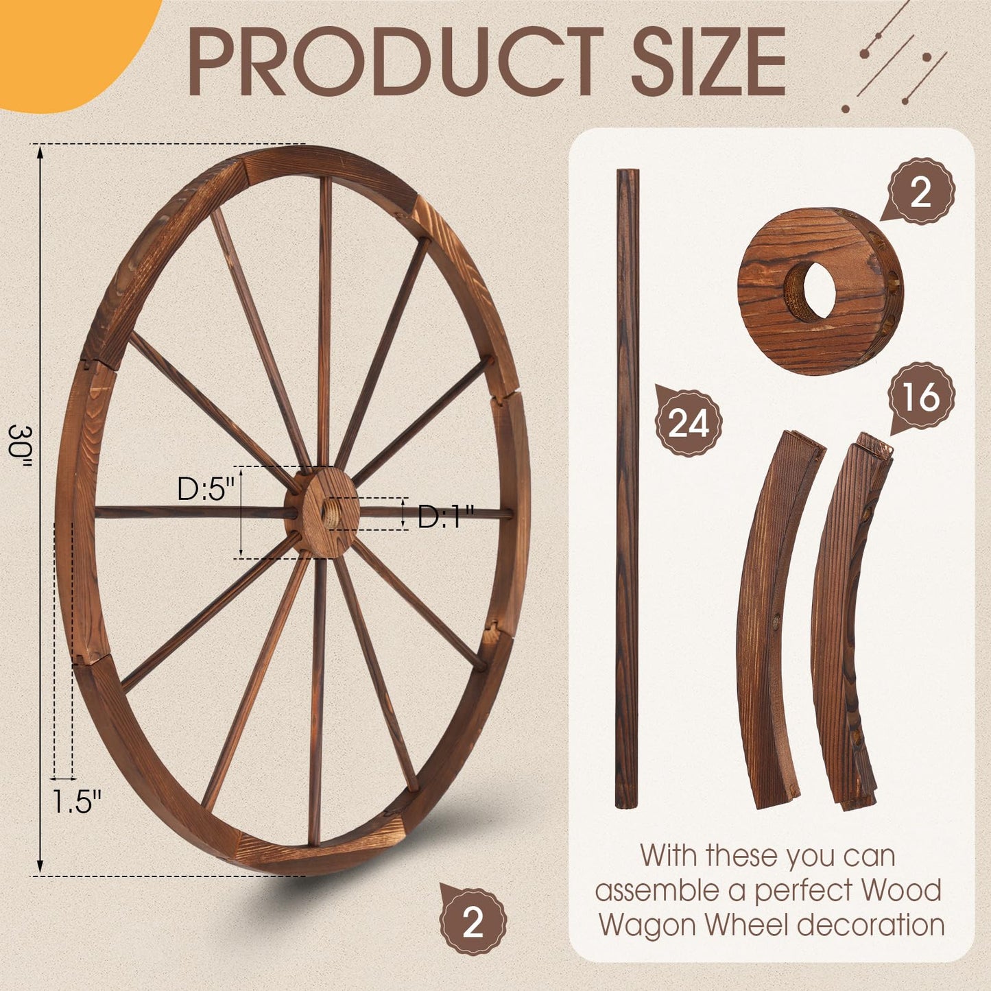 CroBlissful 2 Pcs Wooden Wagon Wheels 30 Inch Removable Decorative Wooden Wheels Old Western Wood Wagon Wheel Hanging Cowboy Party Decorations Wood Wheels for Bar Garage Indoor Outdoor