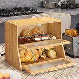 Large Bread Box Double Layer Bamboo Bread Box for Kitchen Counter Container Farmhouse Bread Box Bread Holder Capacity Bread Storage Bin(Natural) BMOSU