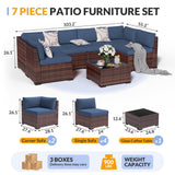 Poteban Patio Furniture Set, 7 Pieces Outdoor Modular Conversation Set Wicker Sectional Sofa for All Weather Rattan Patio Couch for Porch Garden Backyard Balcony Poolside (Blue) Poteban