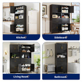 ZLBRDS 75” Tall Kitchen Pantry Storage Cabinet, Metal Storage Cabinet with 2 Drawers and Adjustable Shelves, Kitchen Pantry Cupboard, Freestanding Cupboard for Bathroom, Living Room(Black) ZLBRDS