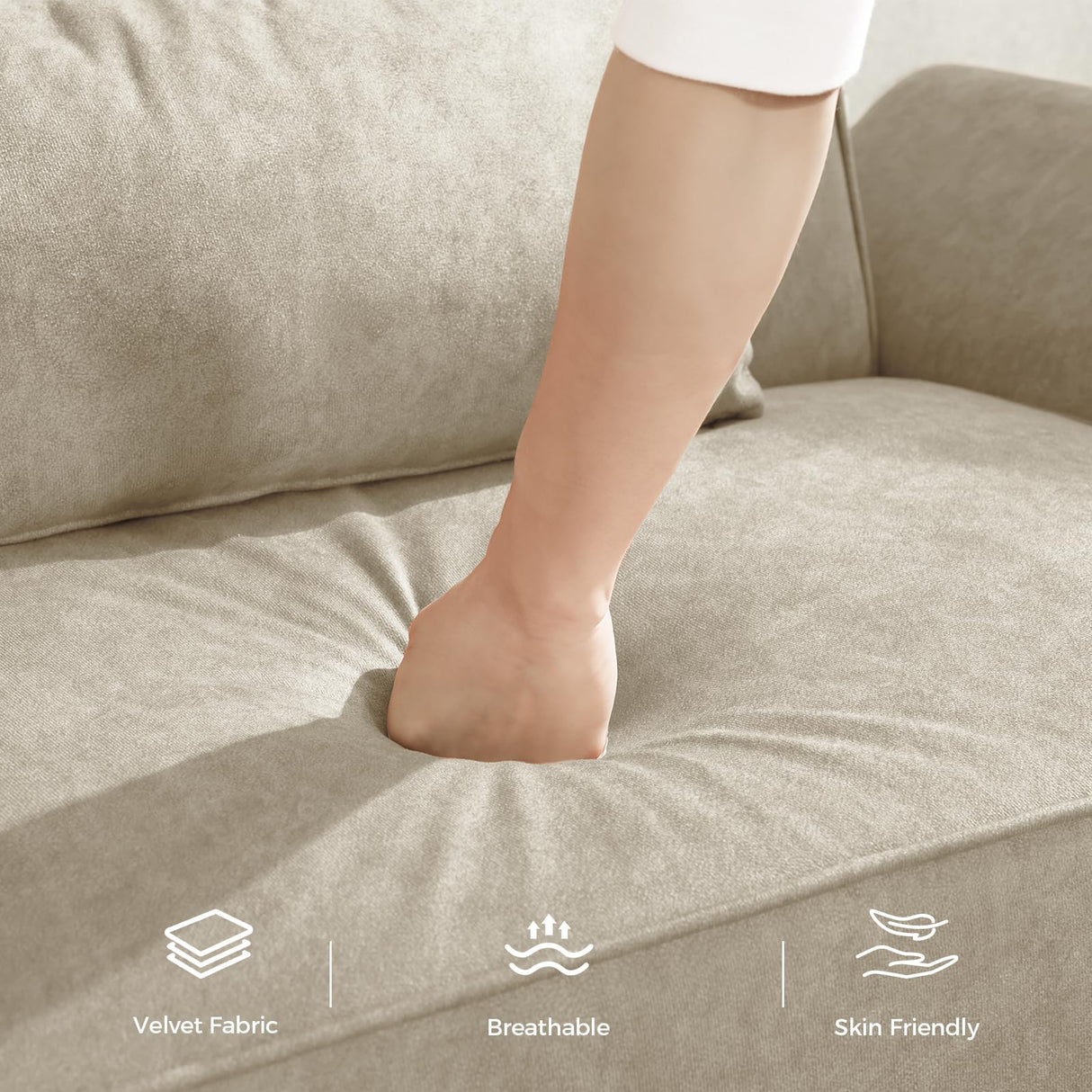 COPIAE 89” Futon Sofa Bed, Velvet Fabric Comfy Futon Couch Bed with 2 Square Pillows, Convertible Sleeper Sofa with Adjustable Backrest& Armrests, Modern Loveseat Sleeper for Living Room, Beige COPIAE