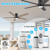 52" Smart Wood Low Profile Ceiling Fan with Lights Remote,Outdoor Indoor Flush Mount Ceiling Fans,Controll by Voice WIFI Alexa App,Quiet DC Motor,Modern Black Walnut Fan for Bedroom Living Room Patio Lorpies
