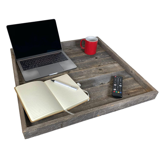 Barnwood USA Extra Large Ottoman Tray with Anti Scratch Felt Pad - Rustic Reclaimed Wood Square Ottoman Trays - Perfect for Ottomans, Coffee Tables, and Office Desks - 24"x24" - Natural Weathered Gray