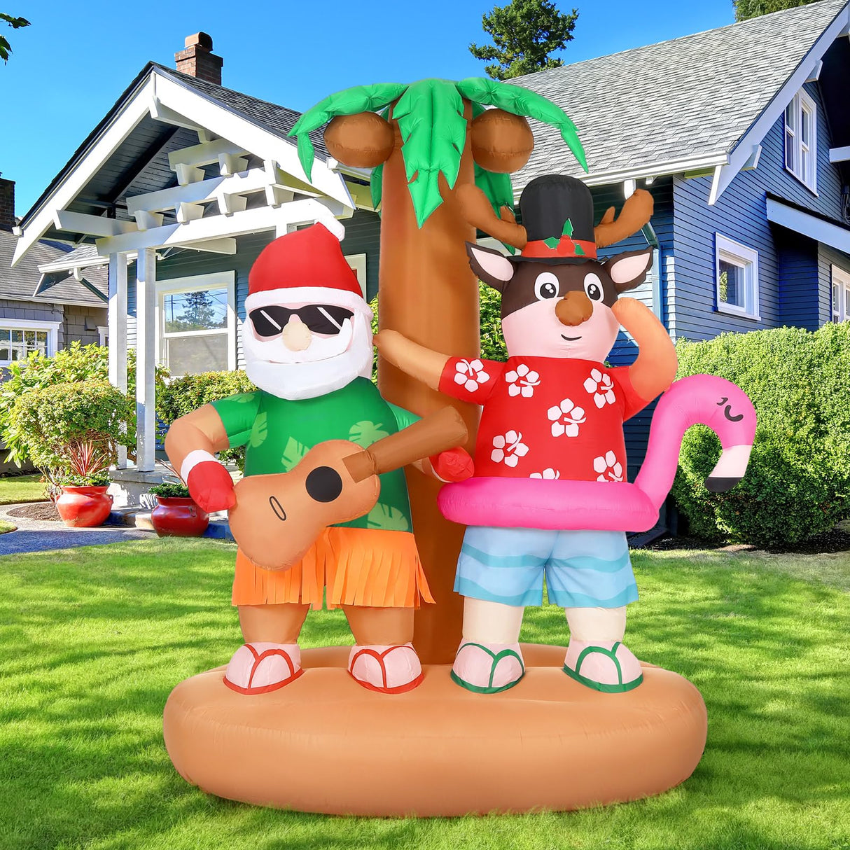 Bencailor 6.9ft Christmas in July Inflatable Outdoor Decorations Signs Summer Hawaiian Tropical Blow up Palm Tree Santa Claus on Beach Built-in LED Lights for Yard Garden Lawn Decor Party Favor Bencailor