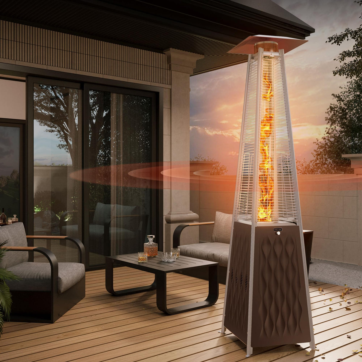 EAST OAK Pyramid Patio Heater, 48,000 BTU Outdoor Patio Heater, Quartz Glass Tube Propane Heater for Commercial & Residential, Triple Protection System, With Wheels, 2024 Upgrade, Bronze EAST OAK
