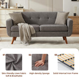 Tbfit 65" W Loveseat Sofa, Mid Century Modern Love Seat Couches for Living Room, Button Tufted Upholstered Small Couch for Bedroom, Solid and Easy to Install Love Seats Furniture, Grey Tbfit