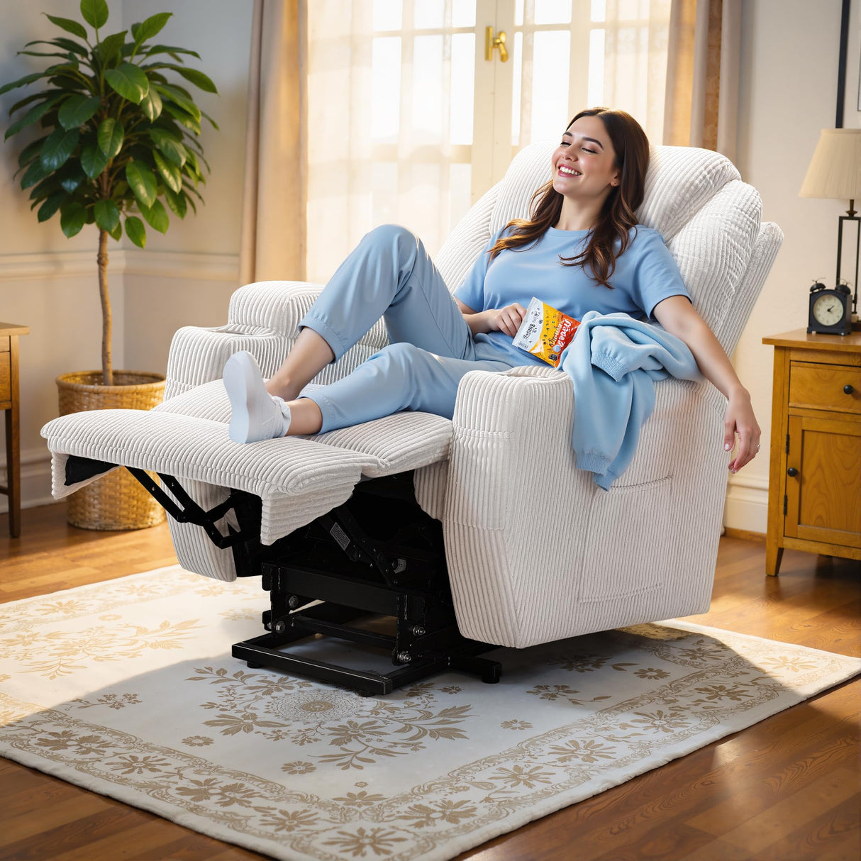 Flamaker Power Lift Recliner Chair Electric Lift Recliner for Elderly Power Lift Recliner Chair with Cup Holders Side Pockets for Living Room (Corduroy, Beige) Flamaker