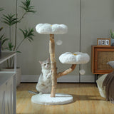 MUTTROS Wood Flower Cat Tree, Modern Cat Tower with Real Wood Branches, Luxury Boho Furniture with Scratching Post and 2 Perches, Cat Climbing Tower for Indoor Cats, Cloud White MUTTROS