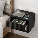 MoomJiee Floating Nightstands Set of 2 with Drawer and Open Shelf, Small Wall Mounted Bedside End Table, Modern Fluted Night Stand for Bedroom, Living Room, Black MoomJiee