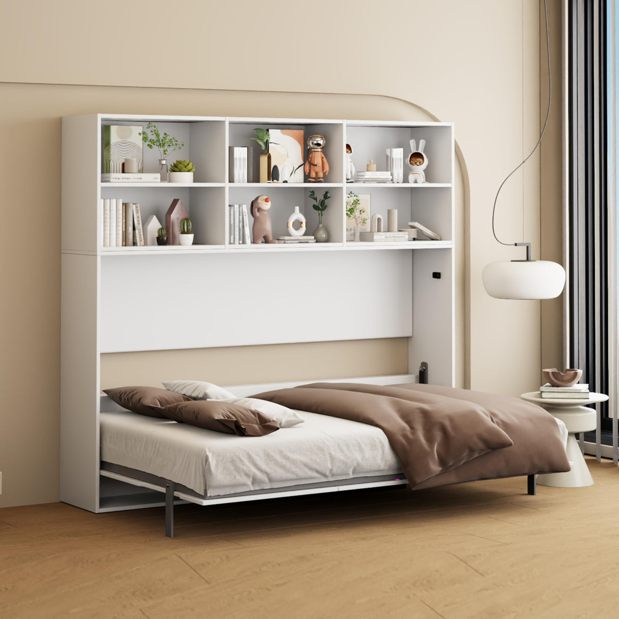 FAVSH Twin Size Flipping Murphy Bed Cabinet with Shelf Storage, Modern Hideaway Beds, Wall Bedframe for Bedroom,Space-Saving, Noise Free, White FAVSH