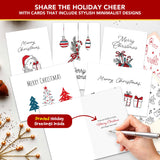 Decorably 16 Pack 5x7in Minimalist Pack of Assorted Christmas Cards with Envelopes and Stickers, 8 Designs Christmas Card with Envelopes with Printed Message Inside Decorably