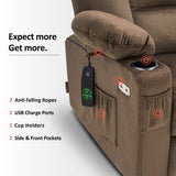 MCombo Large Power Lift Recliner Chair Sofa with Massage and Heat for Big and Tall Elderly People, 3 Positions, Cup Holders, and USB Ports, Fabric 7549 (Large, Brown) MCombo