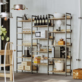 IRONCK Bookcases and Bookshelves Triple Wide 5 Tiers Industrial Bookshelf with Baffles Large Etagere Bookshelf with Metal Frame for Living Room Home Office IRONCK