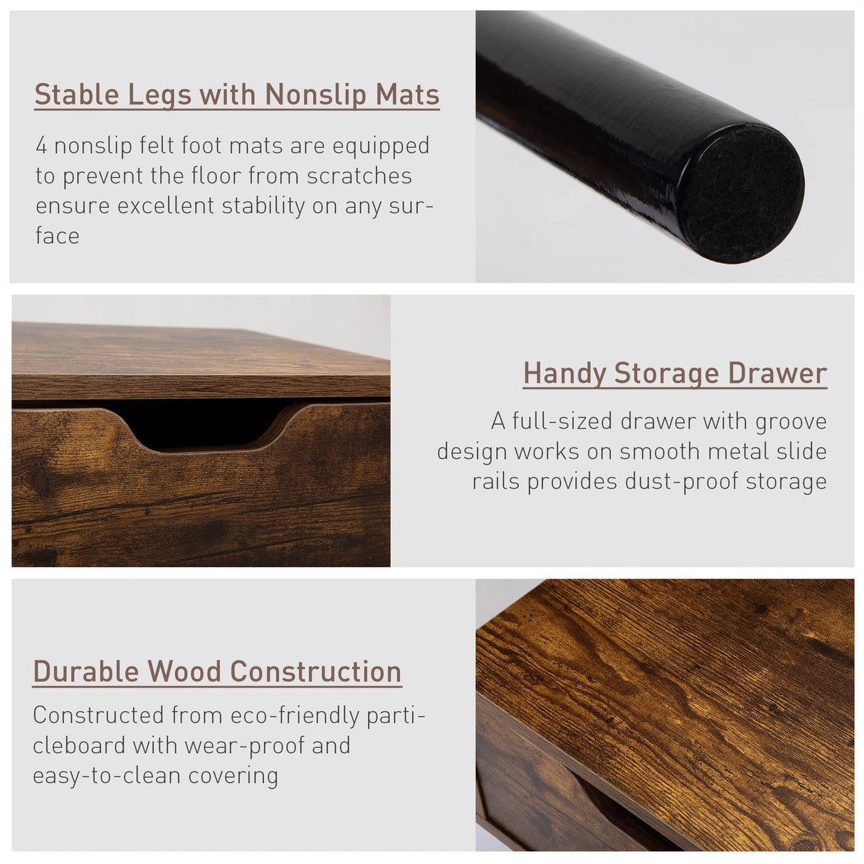 JAXPETY Set of 2 Retro Brown Nightstands with Drawer, Mid-Century Nightstands for Bedroom or Living Room with Solid Wood Legs JAXPETY