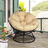 Skypatio Papasan Chair Swivel Patio Chair with Fluffy Cushion, Indoor/Outdoor Lounge Moon Chair Balcony Seats for Home, 35inch, Khaki Cushion Skypatio