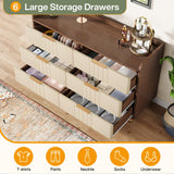 Tribesigns 6-Drawer Double Dresser, Modern Chest of Deep Drawers, Wooden Storage Dresser Organizer with Gold Metal Handles & Sturdy Legs, Large Storage Cabinet for Bedroom, Living Room, Brown & Oak Tribesigns