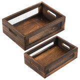 Dicunoy Set of 2 Rustic Nesting Boxes, Wooden Organizer Crates Basket, Small Decorative Wood Wire Containers with Handle for Countertop, Fruit, Veggies, Kitchen, Bathroom, Pantry Storage, Gift Basket Dicunoy