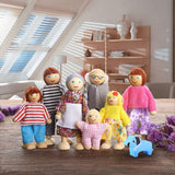 PUCKWAY Lovely Happy Family Dolls Playset Wooden Figures Set of 7 People with Dog for Kids Children Toddlers Dollhouse Pretend Gift PUCKWAY