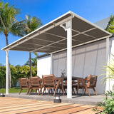 AECOJOY 12' x 10' White Pergola Gazebo, Large Wall Mounted Pergolas and Gazebos on Clearance, Outdoor Patio Lean to Hard Top Gazebo Metal Awnings for Decks,Patio, Porch, Backyard and More AECOJOY