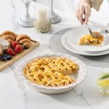 MALACASA Pie Pan, Stoneware Pie Dish for Baking, 45 OZ Deep Dish Pie Pans 9 Inch, Embossed Quiche Baking Dish for Oven, Fluted Dish Pie Plate for Apple Pie, Pot Pie and Quiche, Set of 1, Series LYDIA MALACASA