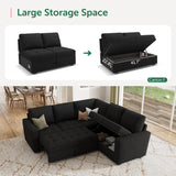 HONBAY Modular Sectional Sleeper Sofa with Pull Out Bed, Velvet Convertible L Shaped Couch with Storage Seat, Sectional Couches for Living Room, Black HONBAY