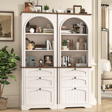 Bookshelf with File Drawers for Letter/A4/Legal Size Hanging Files, 68" Tall Farmhouse Bookcase with 3-Tier Open Shelves, Wood Floor Display Storage Cabinet for Home Office, Living Room, Rustic White Vabches