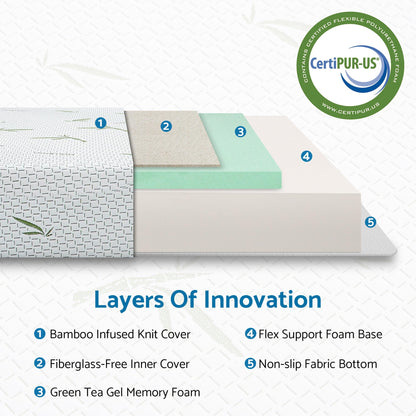 LIFERECORD Full Mattress, 6-Inch Memory Foam Mattress in a Box Medium Firm, Green Tea & Cool Gel Infused, Fiberglass Free Mattress with Bamboo Cover, Made in USA