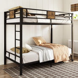 Allewie Black Twin Over Twin Bunk Bed with Rustic Wood Accents and Sturdy Metal Frame Allewie