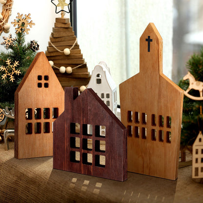 Yousoontic 3 Pcs House Shaped Wooden Sign Block Farmhouse Tabletop Christmas Decorations Christmas Village Rustic Wood Houses Cutouts Decor for Tiered Tray Home Table Shelf Fireplace(Farmhous - WoodArtSupply