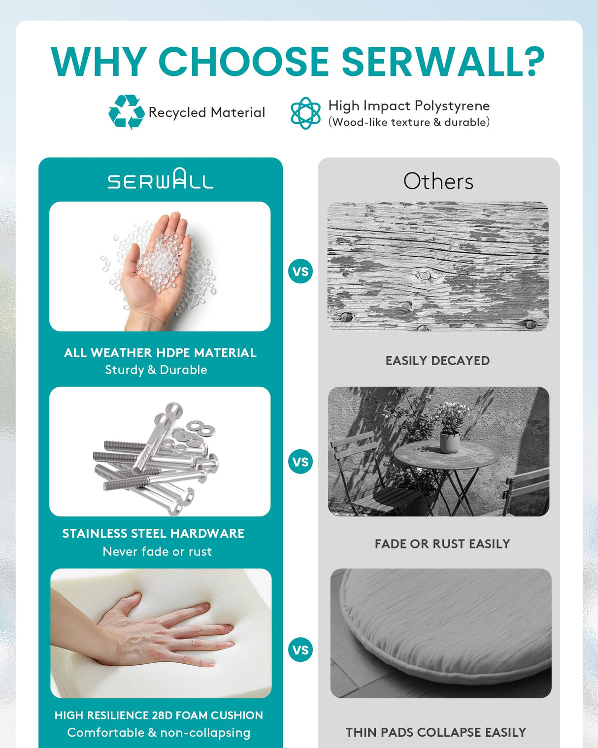 SERWALL 5-Piece Patio Sofas, All-Weather HDPE Outdoor Sectional Sofa with Cushions and Coffee Table, Large Modular Patio Conversation Set for Garden, Lawn, Deck, Porch, Black Frame with Khaki Cushion SERWALL